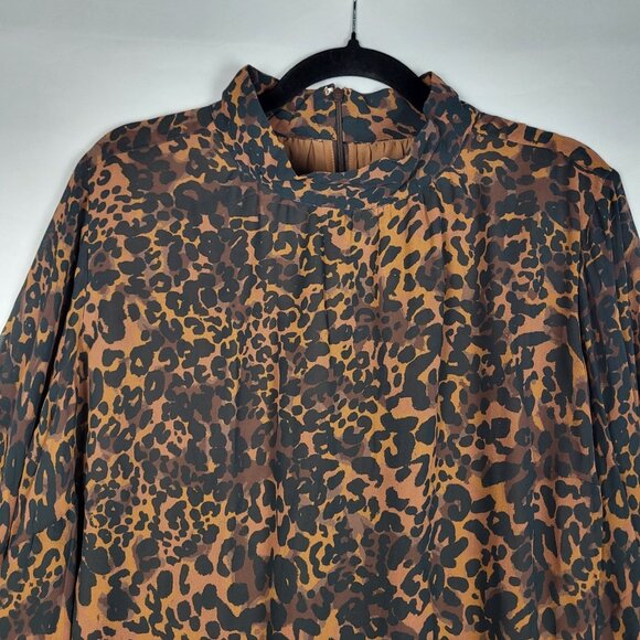 Maeve Anthropologie Animal Print Blouse Top Women's 1X Brown Black Flared Sleeve - Picture 7 of 16